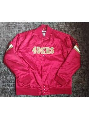 Mitchell & Ness 49ERS Satin Bomber Jacket in Red and Gold